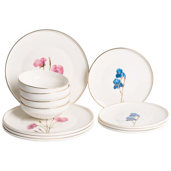 Set med 12 matserviser HYSSOP Porslin Vit