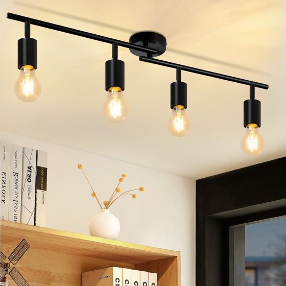 NETTLIFE - taklampa svart E27 Vintage - halllampa 350° roterande industriell kökslampa för kök, vardagsrum, ingen glödlampa