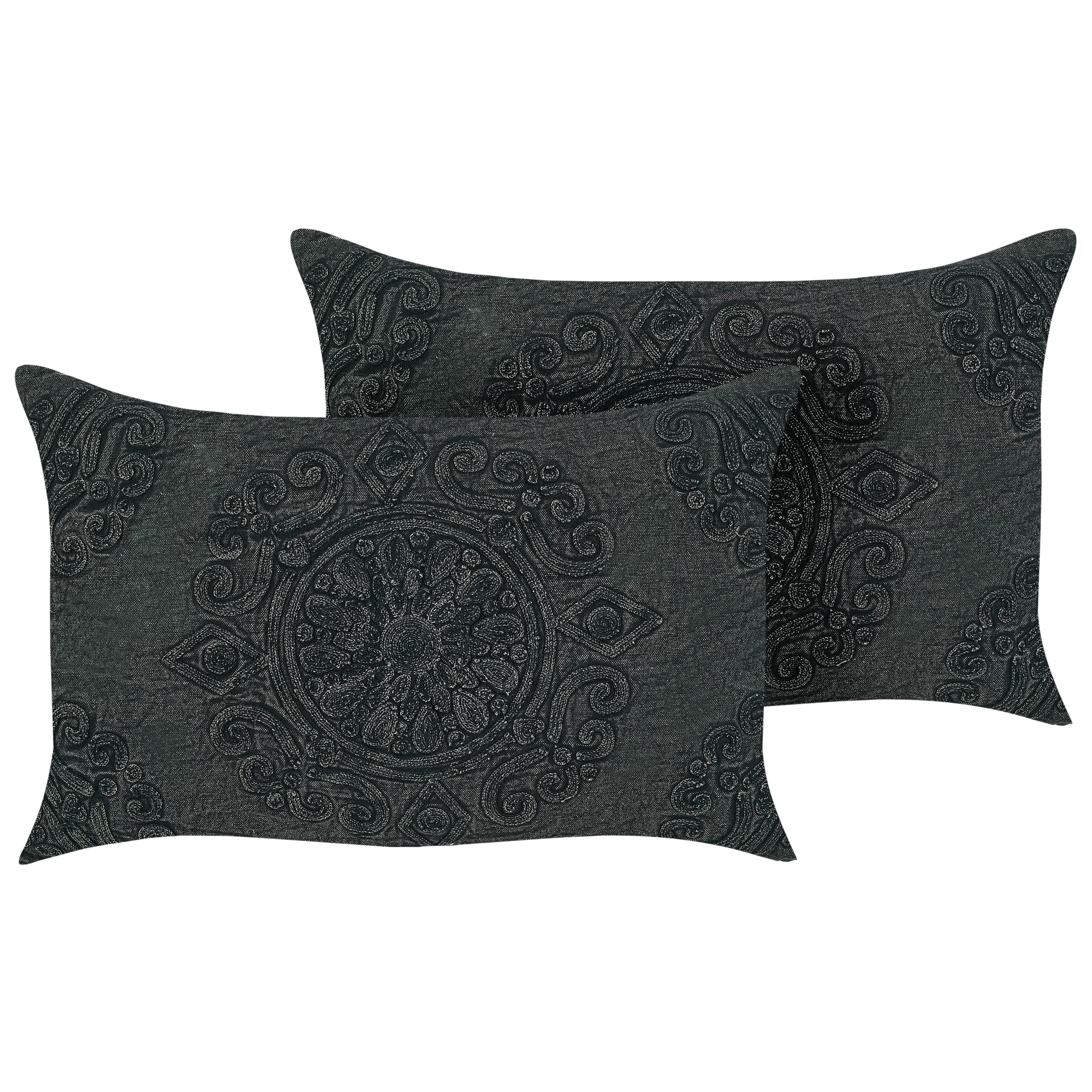 Set med 2 prydnadskuddar VELOOR 30 x 50 cm Bomull Mörkgrå Orientaliskt tryck