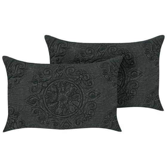 Set med 2 prydnadskuddar VELOOR 30 x 50 cm Bomull Mörkgrå Orientaliskt tryck