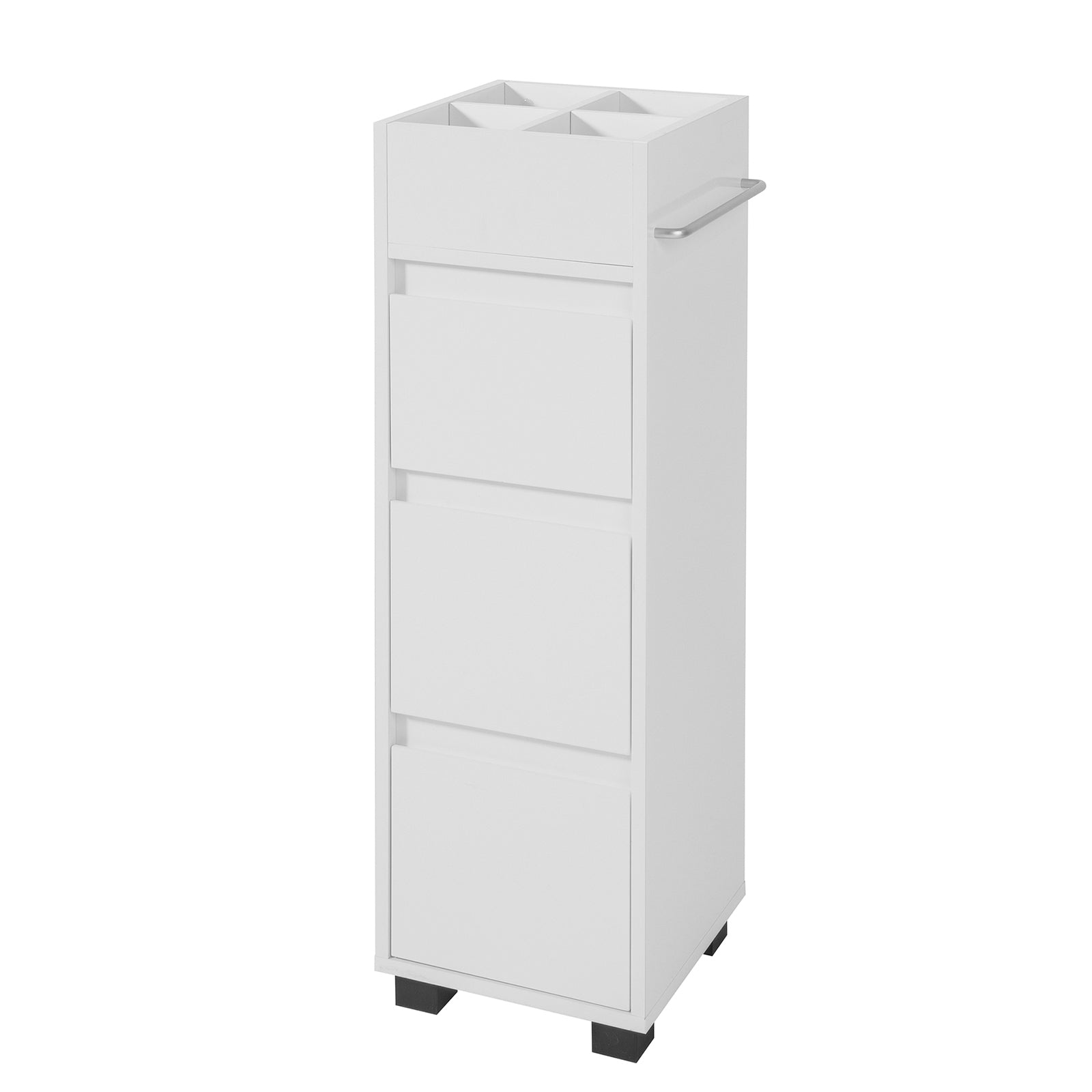 SoBuy Badrumsskåp – Smalt Skåp med 3 Lådor, 4 Hyllor, Handdukshängare, Byrå – Kompakt Möbel för Små Utrymmen och Nischer av trä, Vit, 30x90x30 cm, BZR29-W