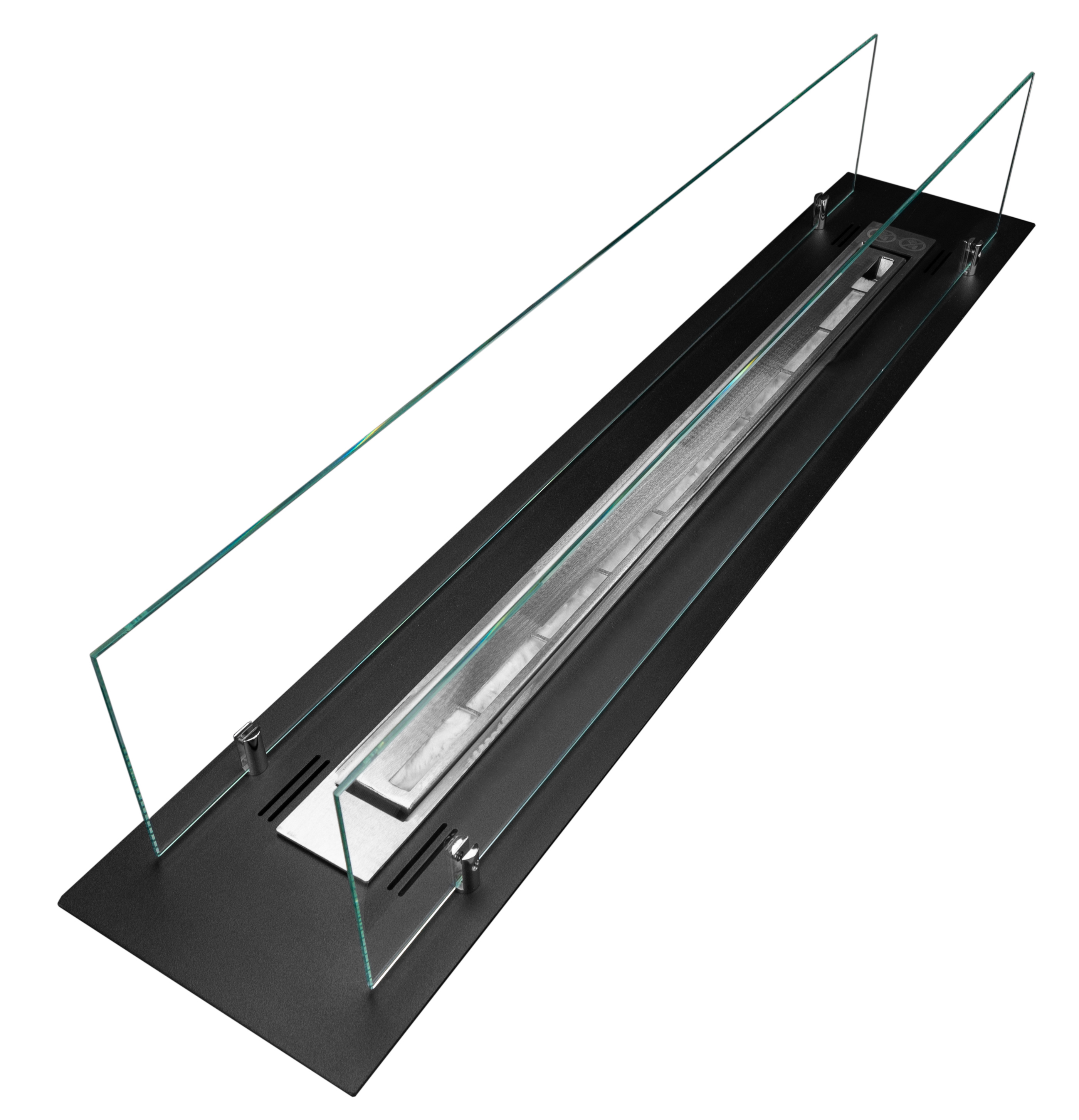 bioetanolkamin 100 cm – inbyggd bioetanolkamin med säkerhetsglas, matt svart