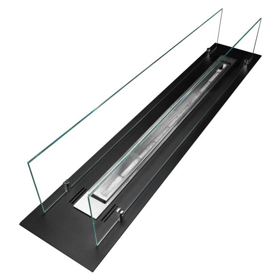 bioetanolkamin 100 cm – inbyggd bioetanolkamin med säkerhetsglas, matt svart