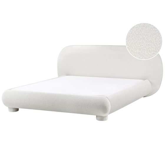 Säng med lamellram Bouclé BAYEL 160 x 200 cm Off-White