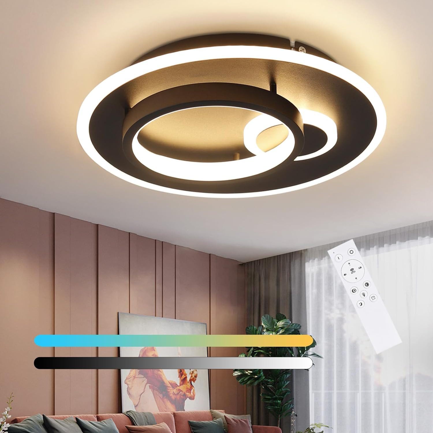 NETTLIFE LED - taklampa för vardagsrummet, svart kökslampa, 33 W, dimbar, med fjärrkontroll, modern design - lampa, rund