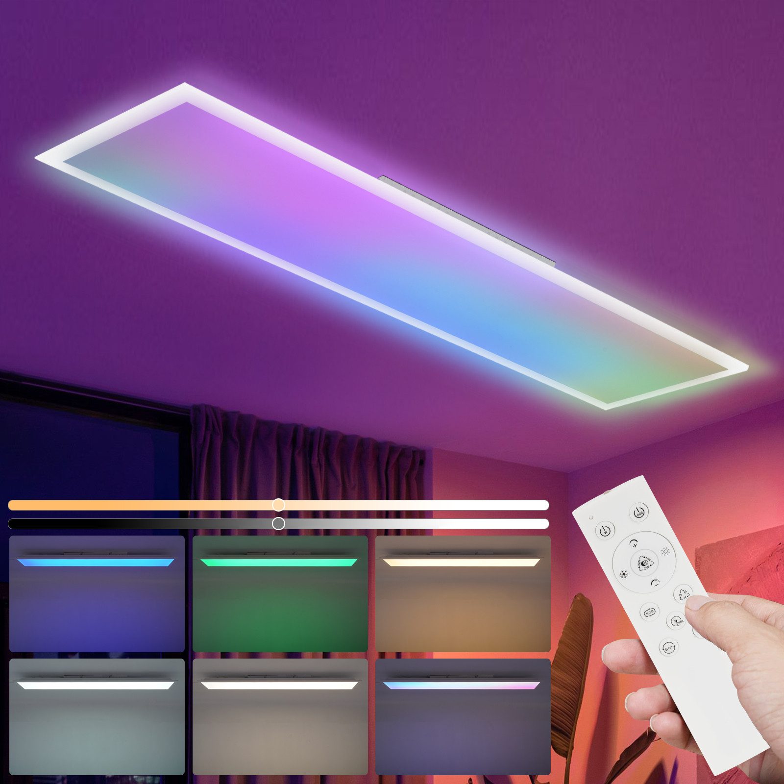 NETTLIFE LED-panel, 100 x 25 cm, dimbar, lång, platt färgväxlande, RGB-belysning med fjärrkontroll, 24 W