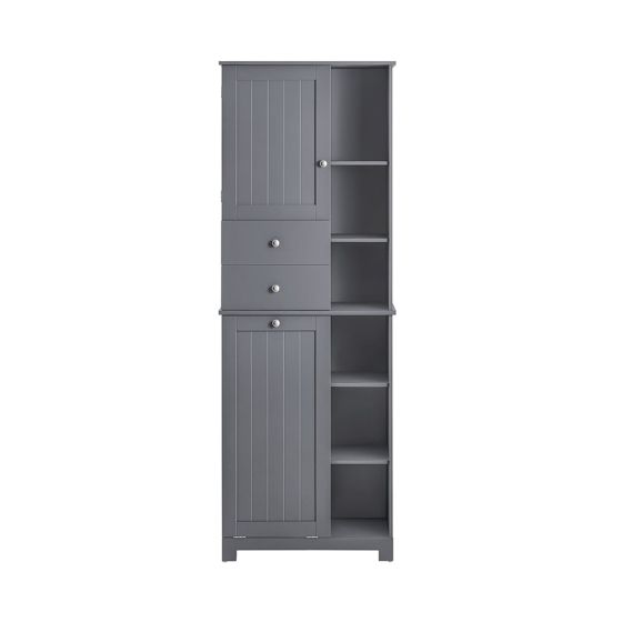 SoBuy Högt Badrumsförvaringsskåp med Tvättkorg Smal Fristående Badrumsenhet, Smalt Förvaringsskåp med Hyllor, Handduksförvaring, Grå 60x37x171 cm BZR104-DG