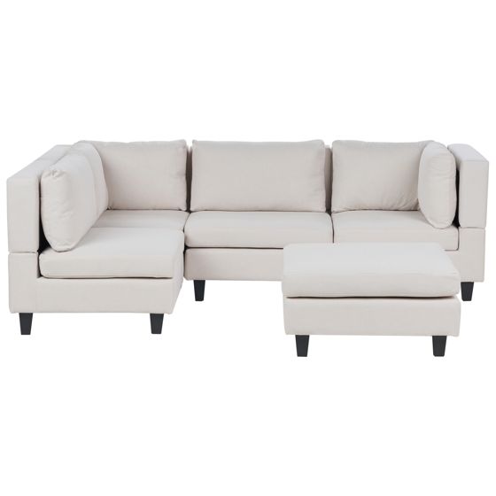 Modulär hörnsoffa 4-sits UNSTAD med fotpall Ljusbeige Högervänd