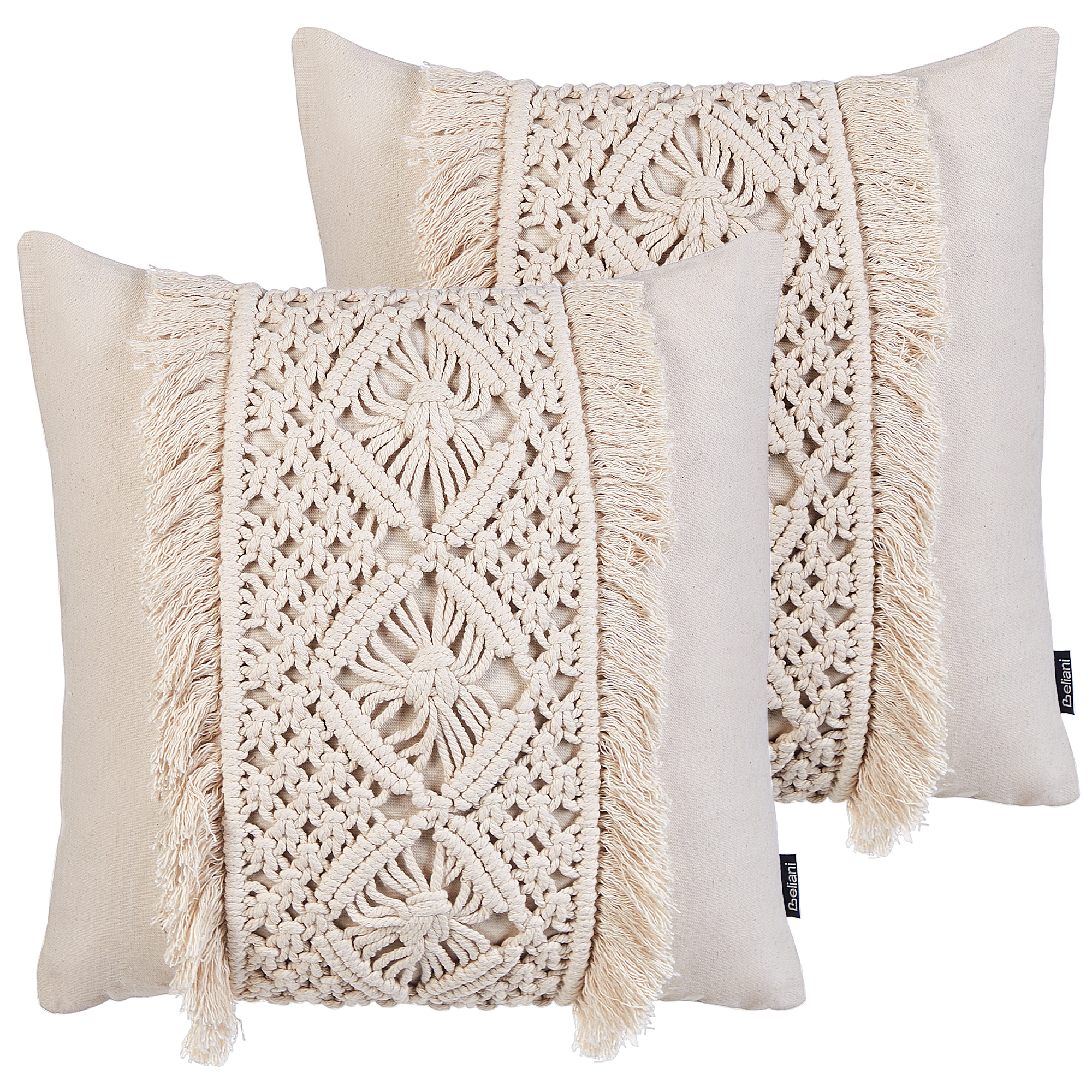 Set med 2 prydnadskuddar KALAM 45 x 45 cm Bomull Ljusbeige Geometriskt tryck
