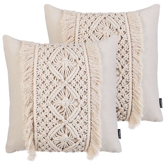 Set med 2 prydnadskuddar KALAM 45 x 45 cm Bomull Ljusbeige Geometriskt tryck