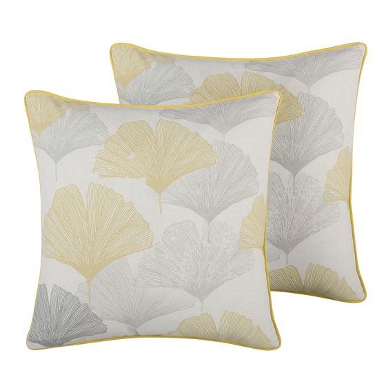 Set med 2 prydnadskuddar CANDYTUFT 45 x 45 cm Gul Växtmotiv