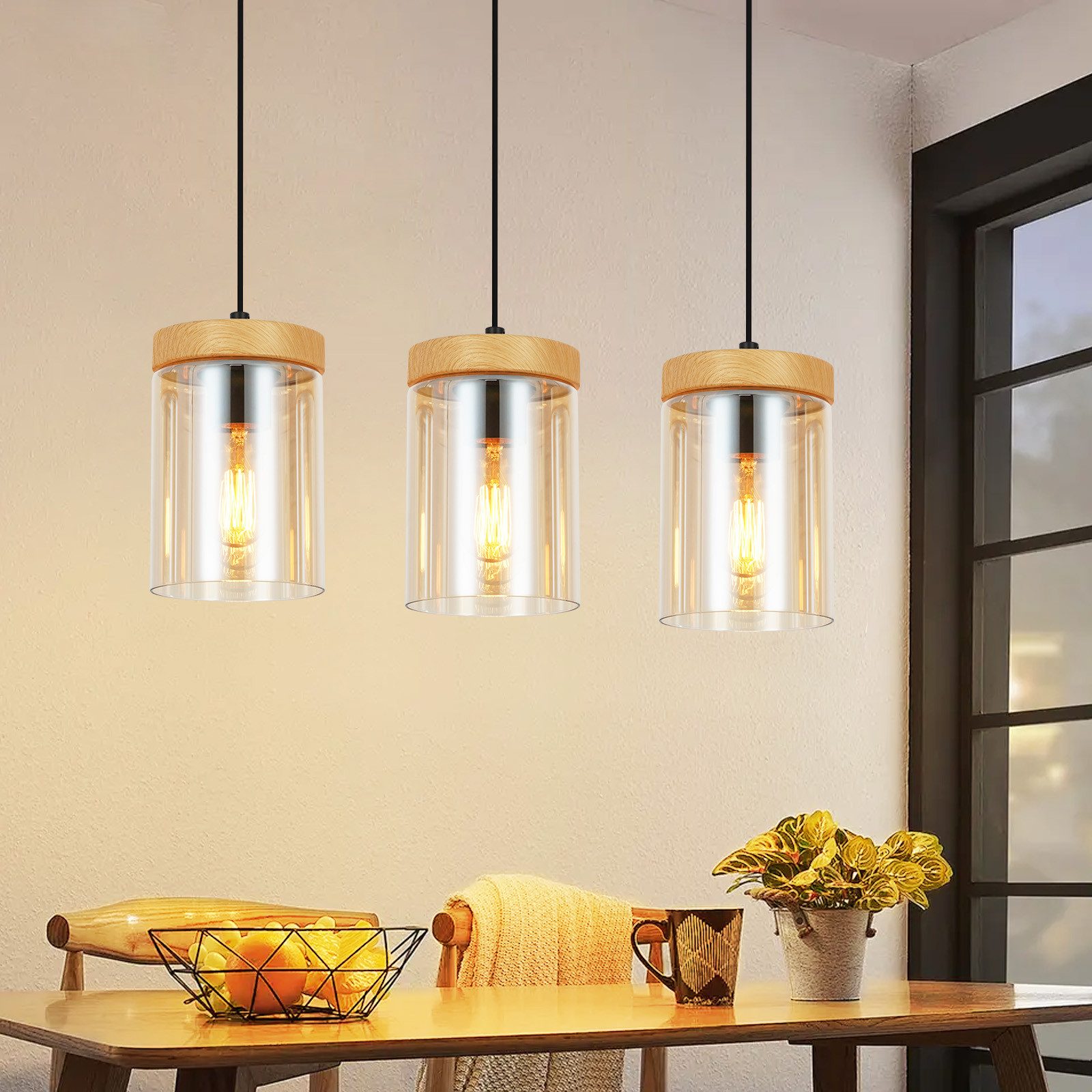 NETTLIFE Matbordslampa, 3 lågor, vintage - glas, E27, vardagsrumslampa