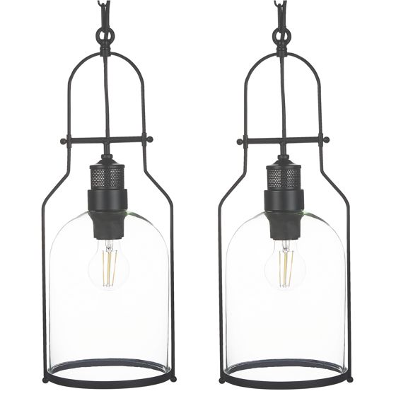 Set med 2 pendellampor BASHILO Metall Svart