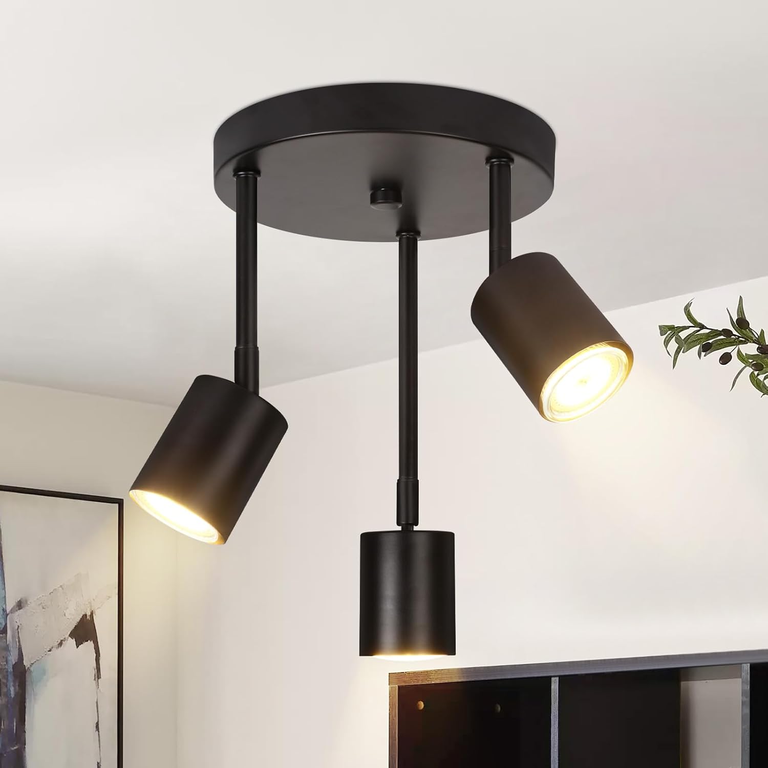 NETTLIFE Takspotlight svart, 3 justerbara LED GU10-lampor, 350°