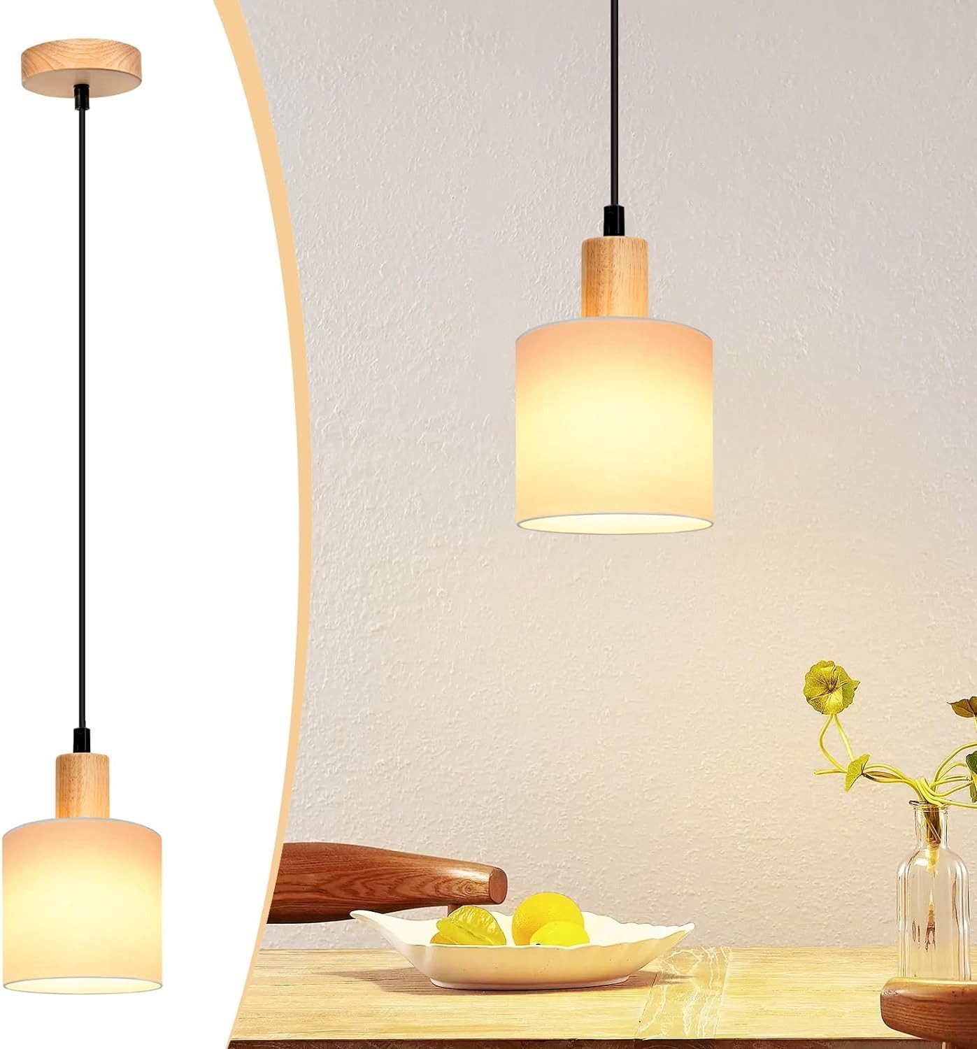 NETTLIFE Vit, trä, pendellampa, diameter, 173 cm, E14 1 låga Vintage - stil, rustik Kök, hall Tyglampa