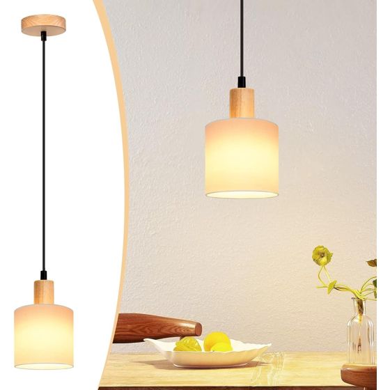NETTLIFE Vit, trä, pendellampa, diameter, 173 cm, E14 1 låga Vintage - stil, rustik Kök, hall Tyglampa