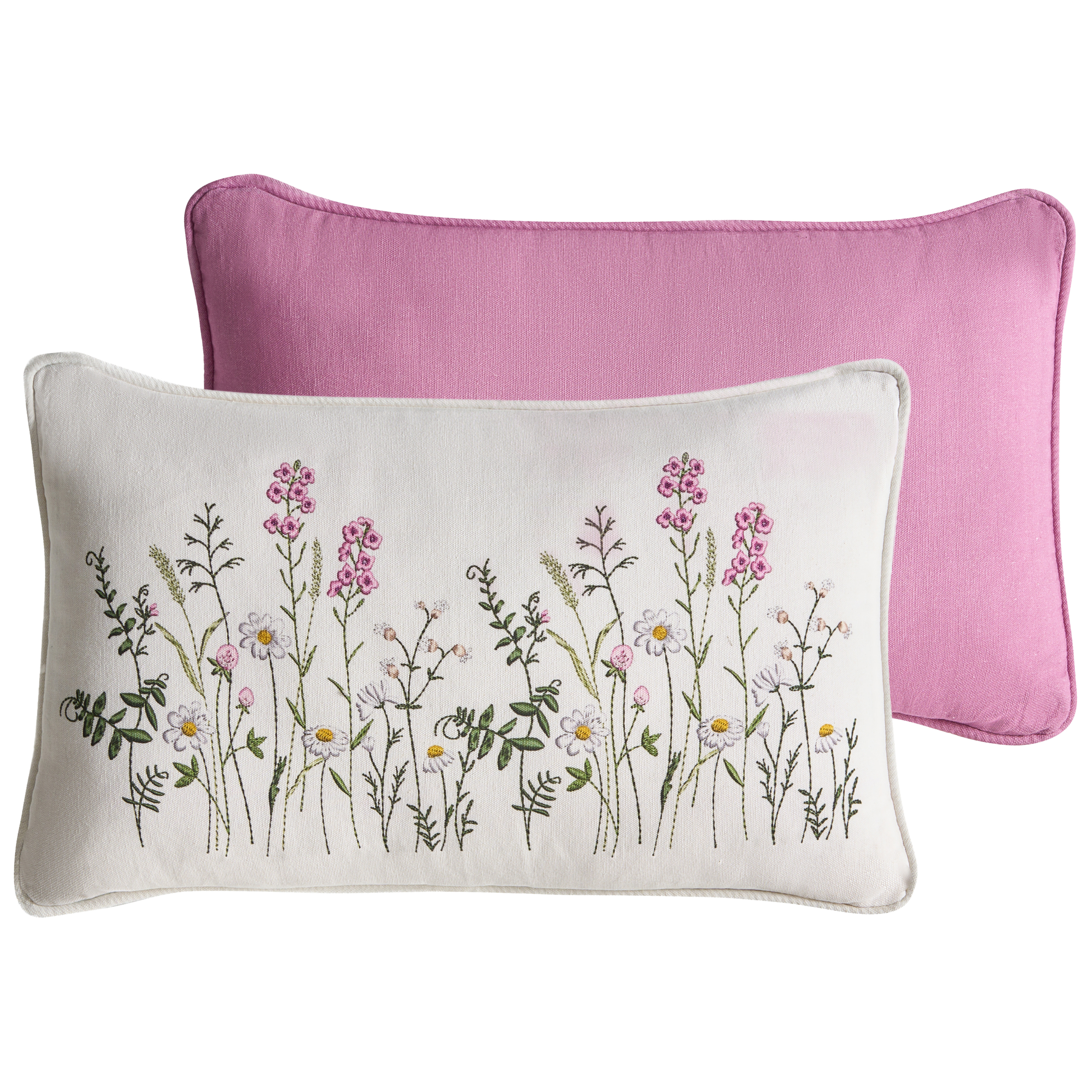 Set med 2 prydnadskuddar MADHUCA 30 x 50 cm Bomull Vit Blommigt tryck