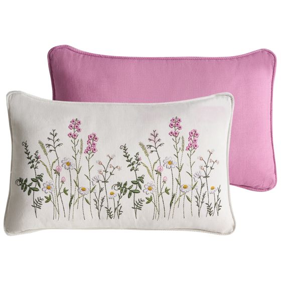 Set med 2 prydnadskuddar MADHUCA 30 x 50 cm Bomull Vit Blommigt tryck