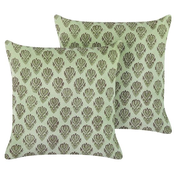 Set med 2 prydnadskuddar RUNGIA 45 x 45 cm Sammet Grön Blommigt tryck