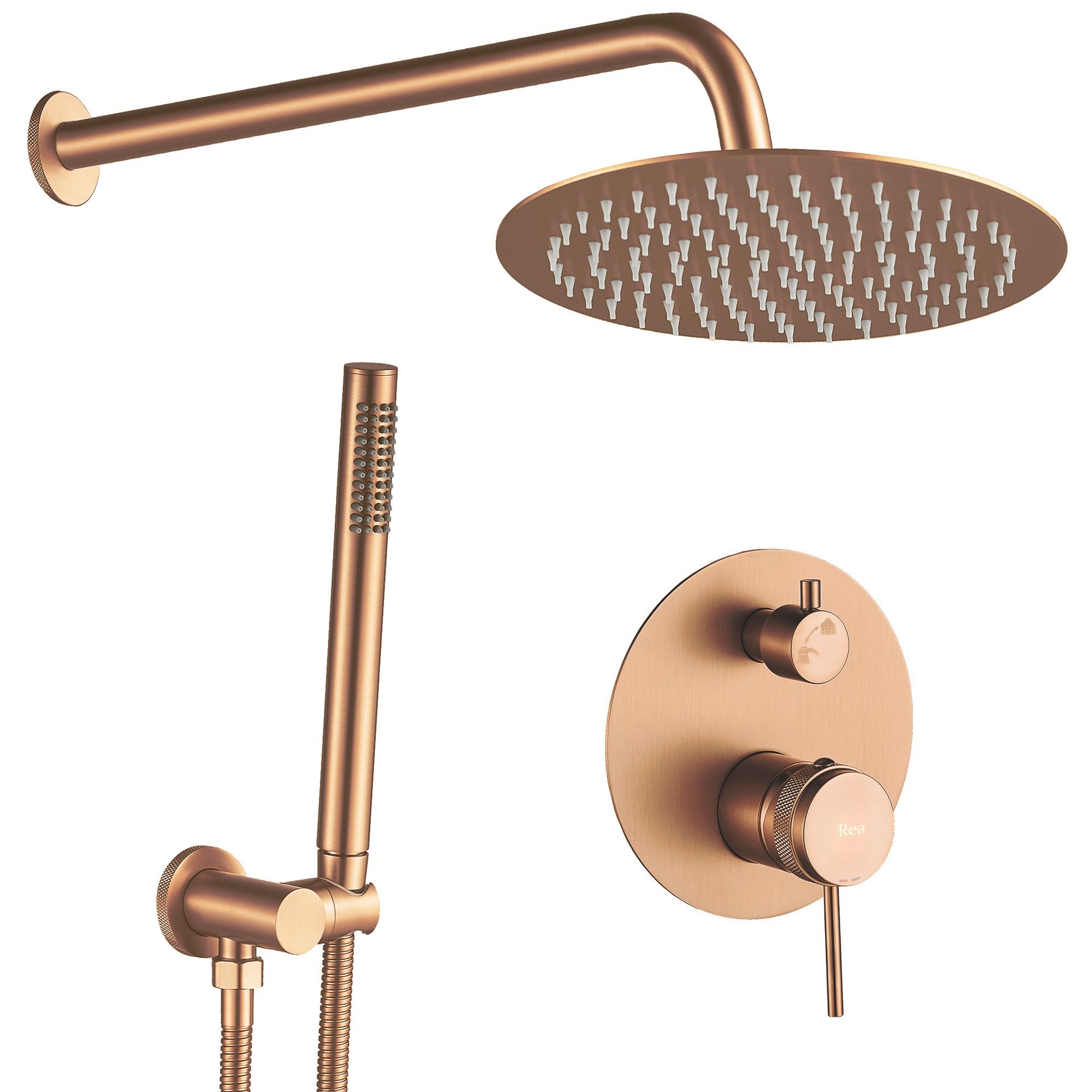 REA Inbyggt Duschset Lungo Borstad Koppar, 25x36x16cm