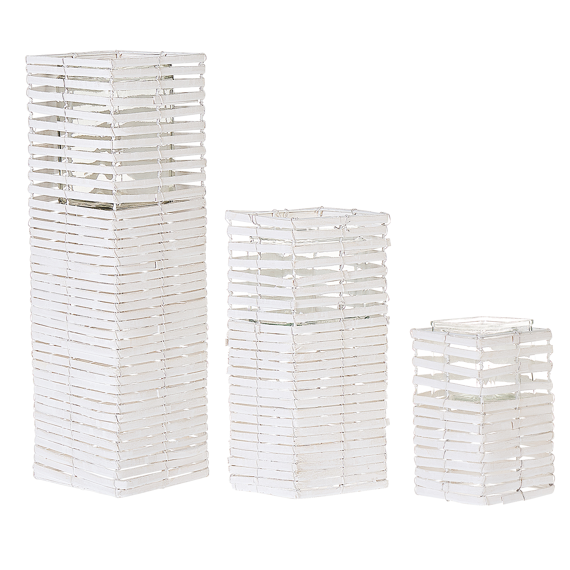Set med 3 ljusstakar MAROLA 54/34/20 cm Poppelträ Vit