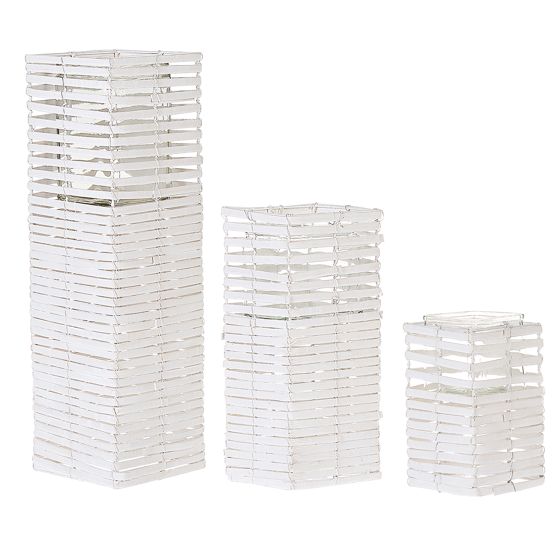 Set med 3 ljusstakar MAROLA 54/34/20 cm Poppelträ Vit