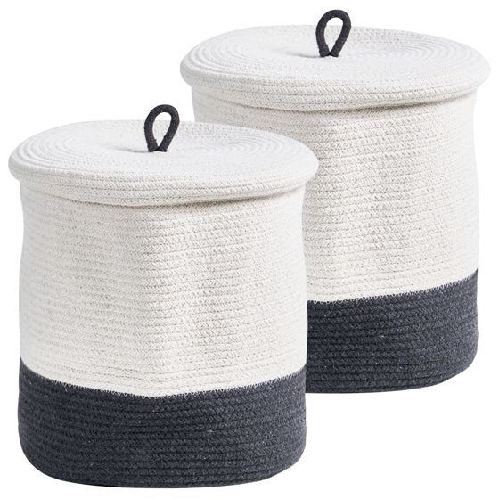 Set med 2 korgar SILOPI Bomull Vit/ Mörkgrå