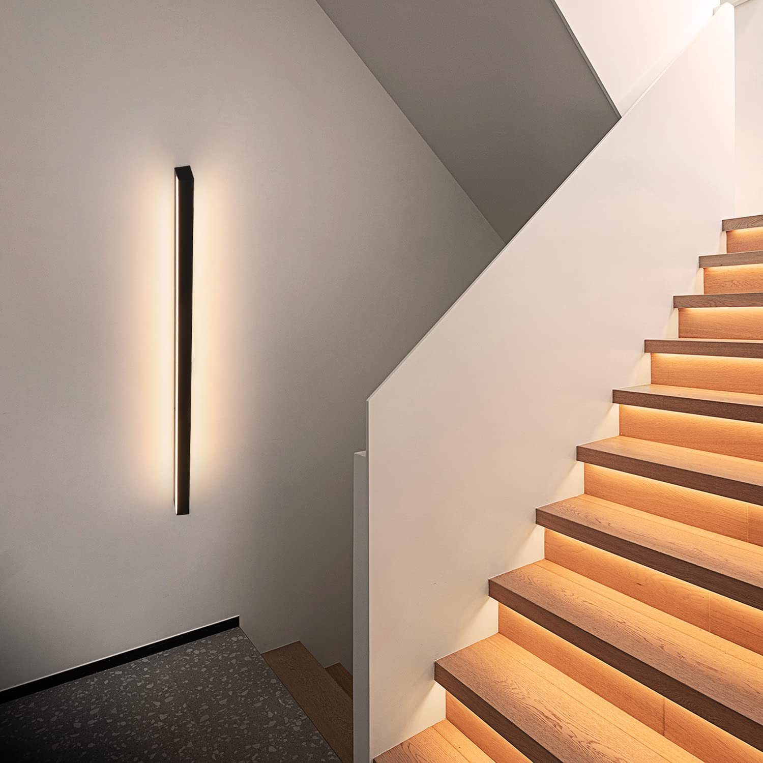 NETTLIFE LED - vägglampa, för inomhusbruk - modern, 100 cm, 34 W, varmvit Korridorlampa för vardagsrum, lampa svart