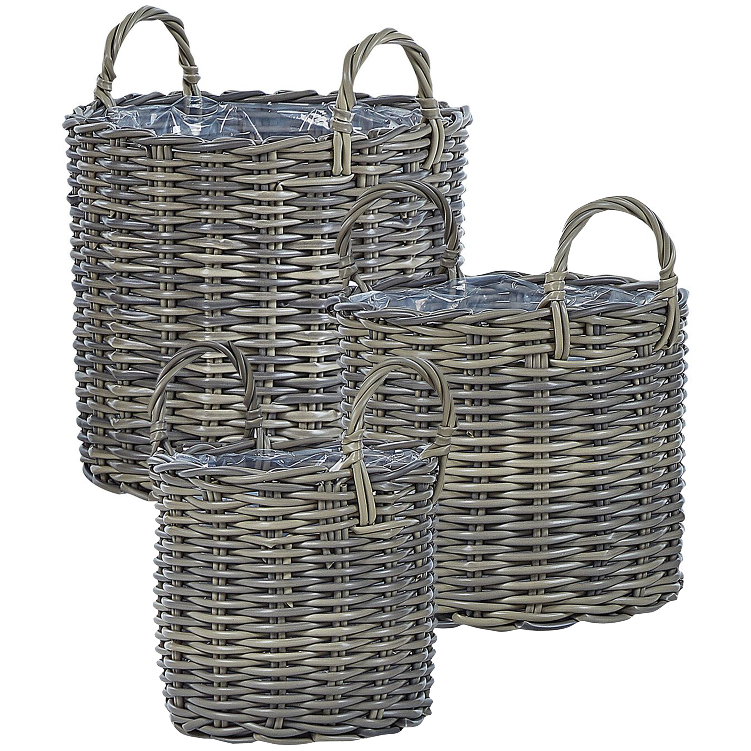 Set med 3 växtkorgar i rotting NIKITI 29/35/40 cm Konstrotting Taupe