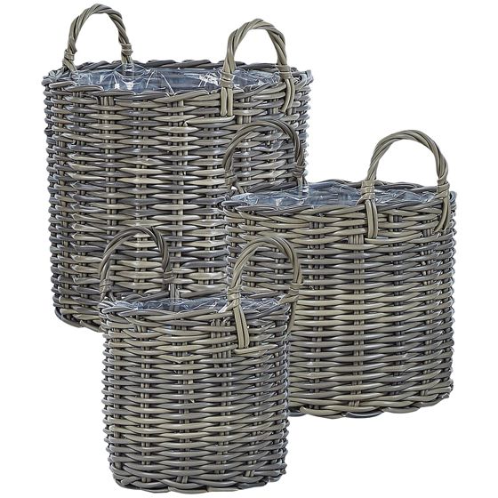 Set med 3 växtkorgar i rotting NIKITI 29/35/40 cm Konstrotting Taupe