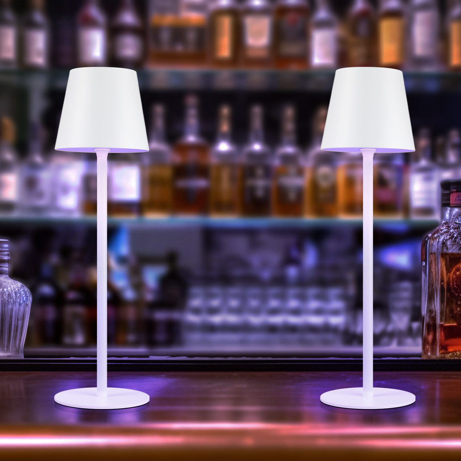 NETTLIFE Trådlös batteridriven sänglampa, 2 st - 2600mh A, RGB LED uppladdningsbar utomhusbordslampa, dimbar Pekskärm