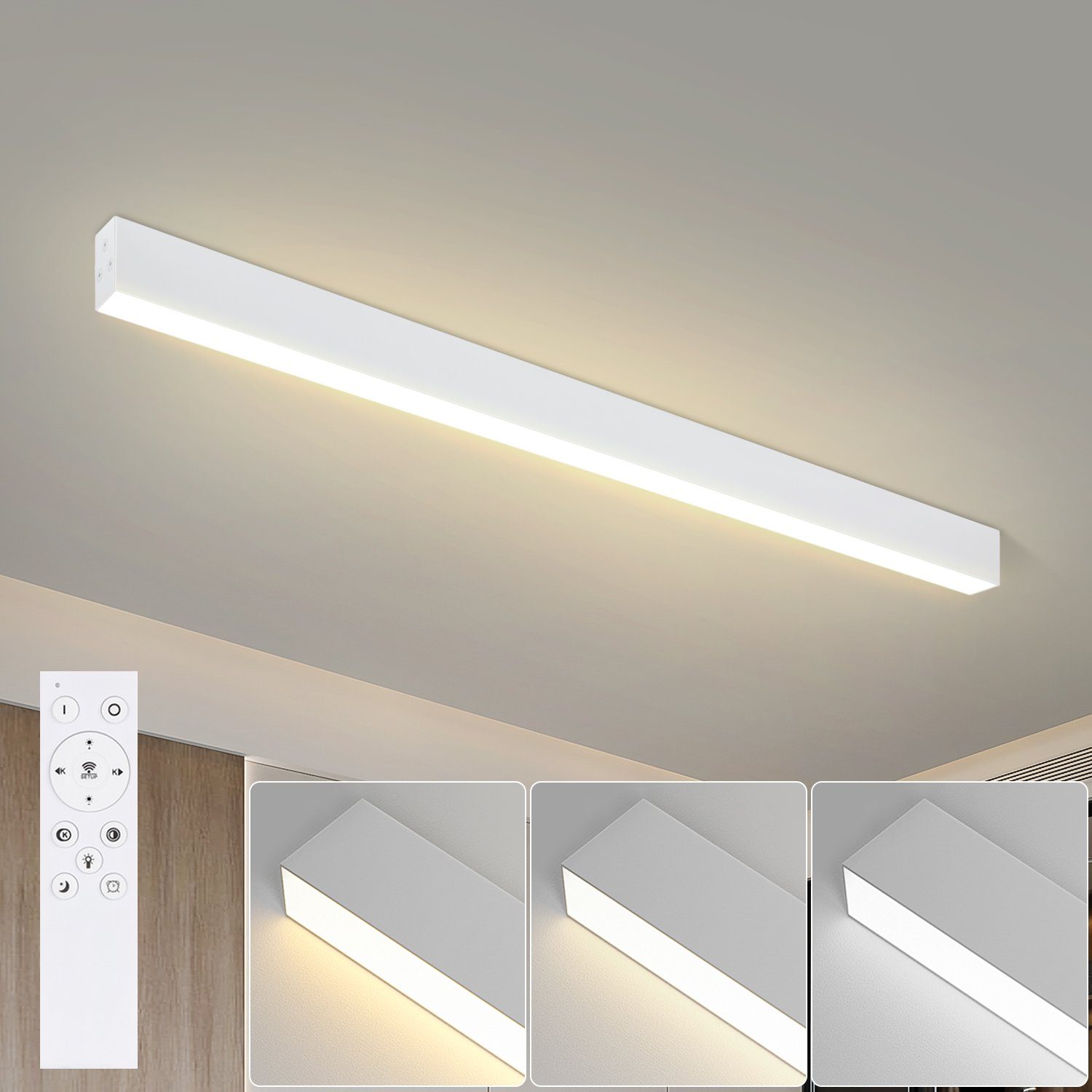NETTLIFE LED-taklampa vit 32 W modern dimbar 107 cm lång vardagsrumslampa bordslampa med fjärrkontroll