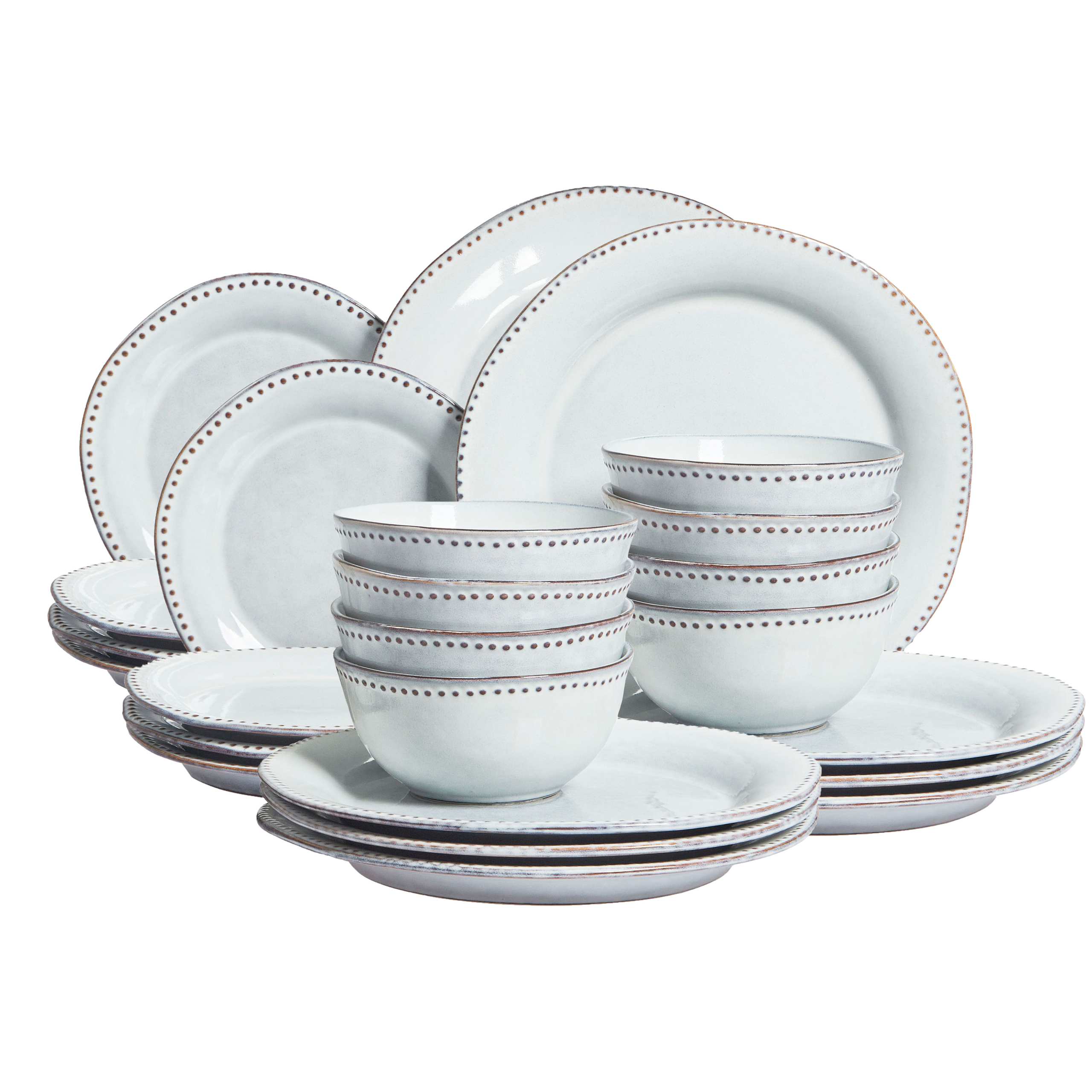 Set med 24 matserviser CHERVIL Stengods Ljusblå