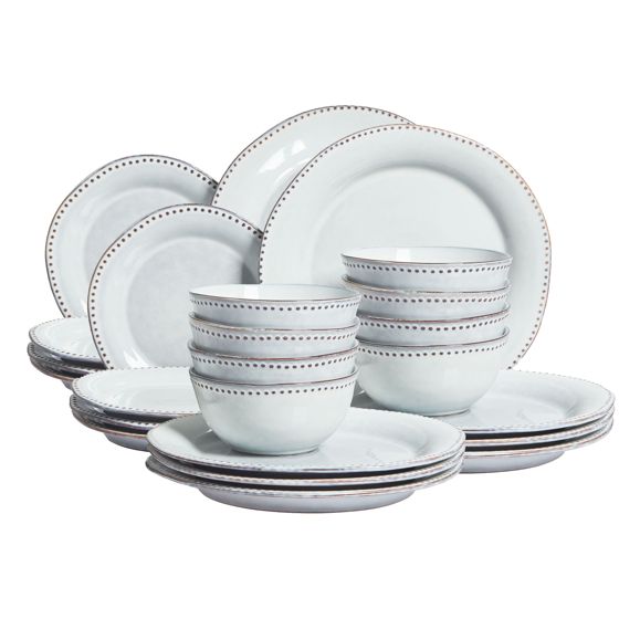 Set med 24 matserviser CHERVIL Stengods Ljusblå