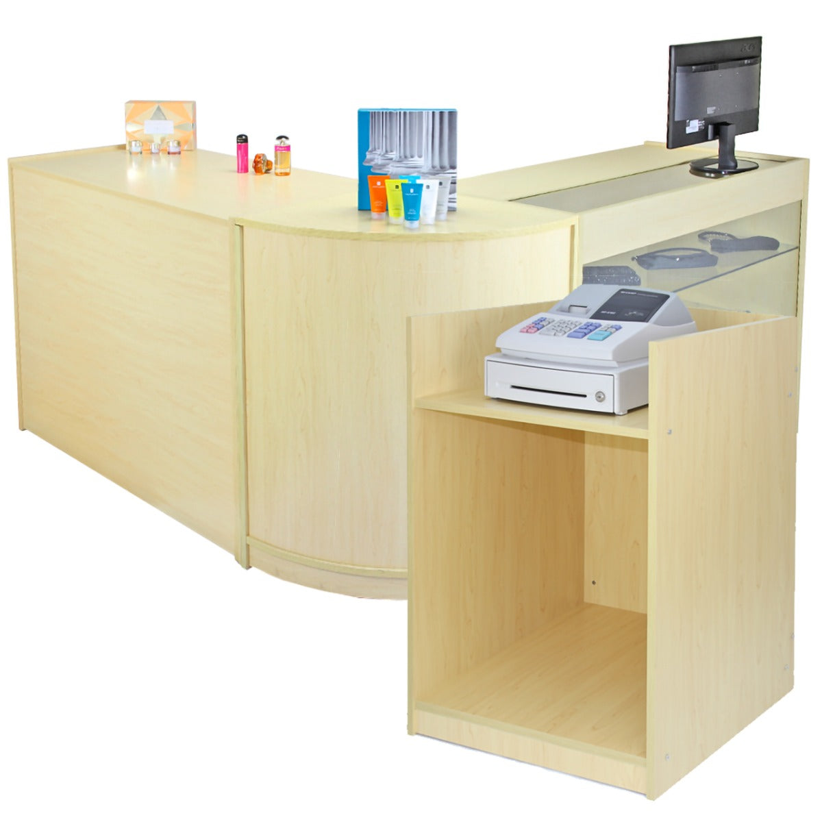 butiksdisk displaydisk med hyllor och kassadisk