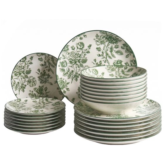 Set med 24 matserviser BASIL Porslin Grön