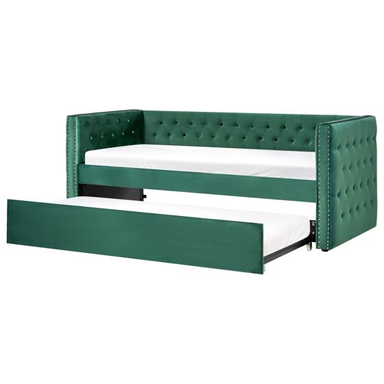 Utdragbar säng Sammet GASSIN 90 x 200 cm Smaragdgrön