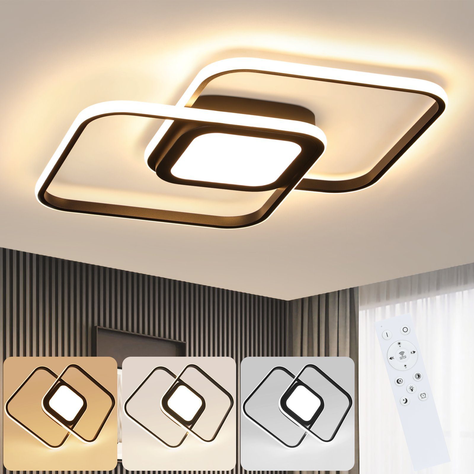 NETTLIFE LED-taklampa svart metall 48W modern sovrum vardagsrum dimbar design barnlampa kök matsal