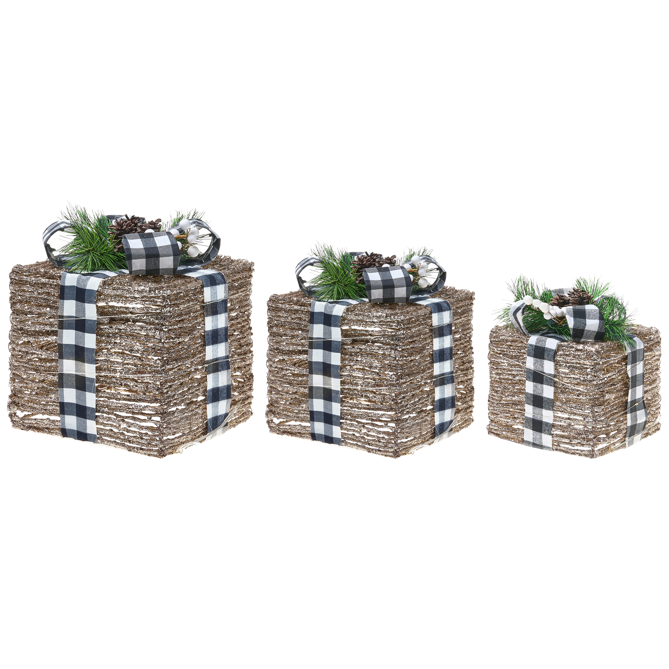 Set med 3 juldekorationer LED ARRESKOV 20/25/30 cm Julklappar Brun