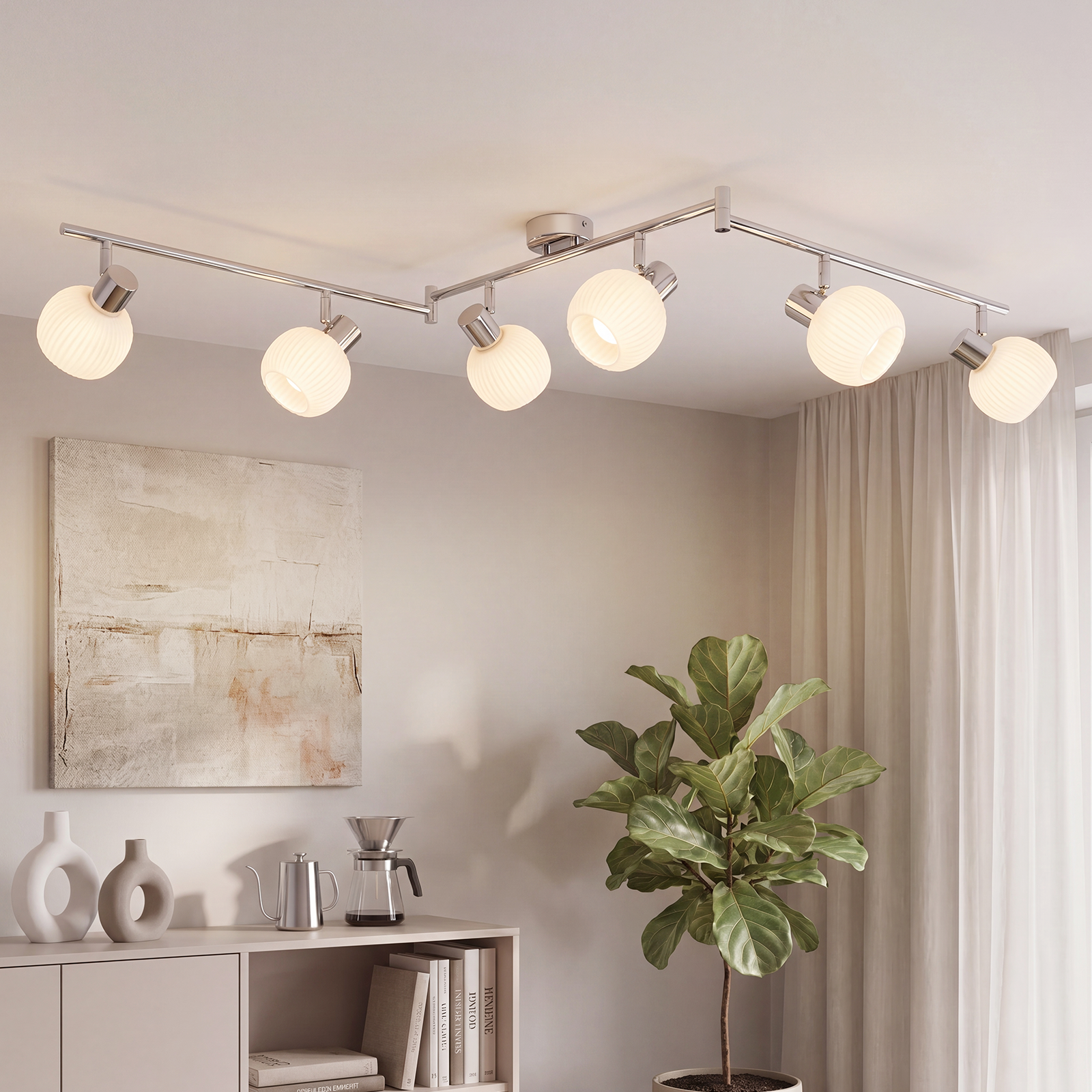 NETTLIFE vit takspotlight E14 taklampa 6 ljuskällor för inomhusbruk glasskärm justerbar spotlight