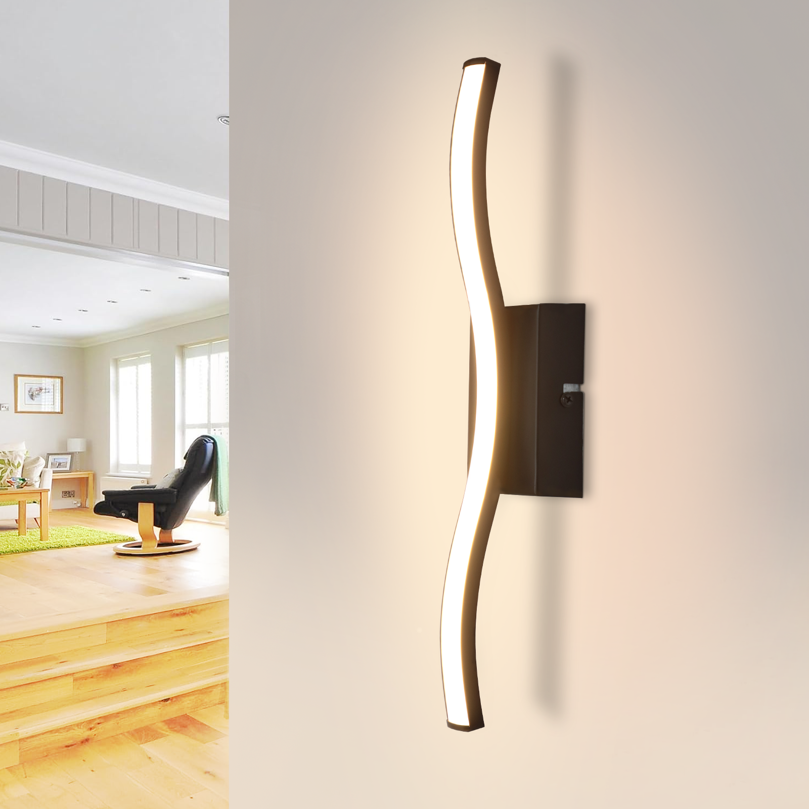 NETTLIFE LED - taklampa, för sovrum, modern, svart, 6W, vågmönster, 3000K, varmvit