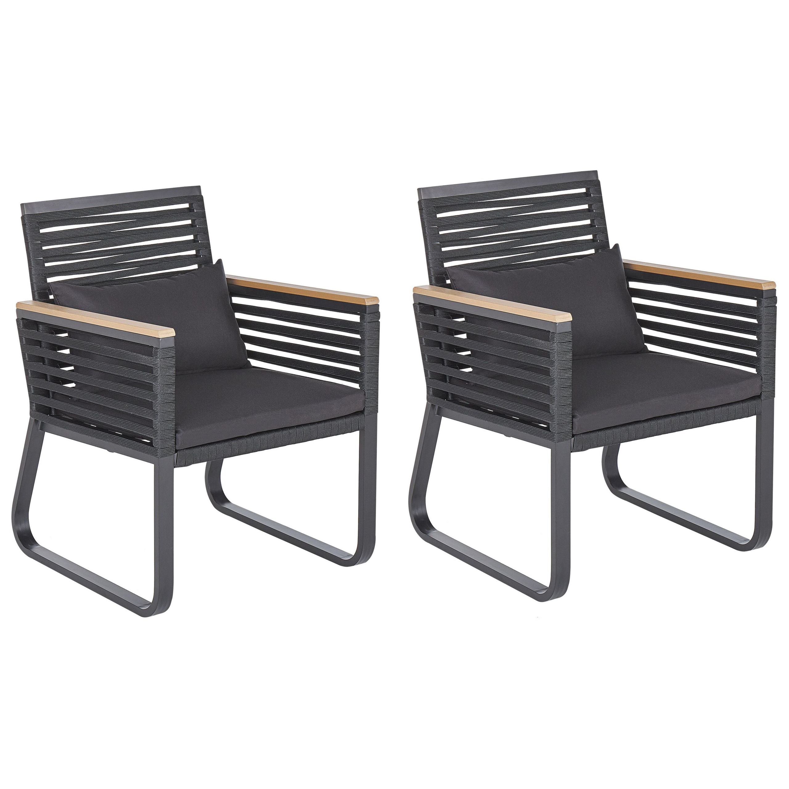 Set med 2 stolar med dynor CANETTO Metall Svart