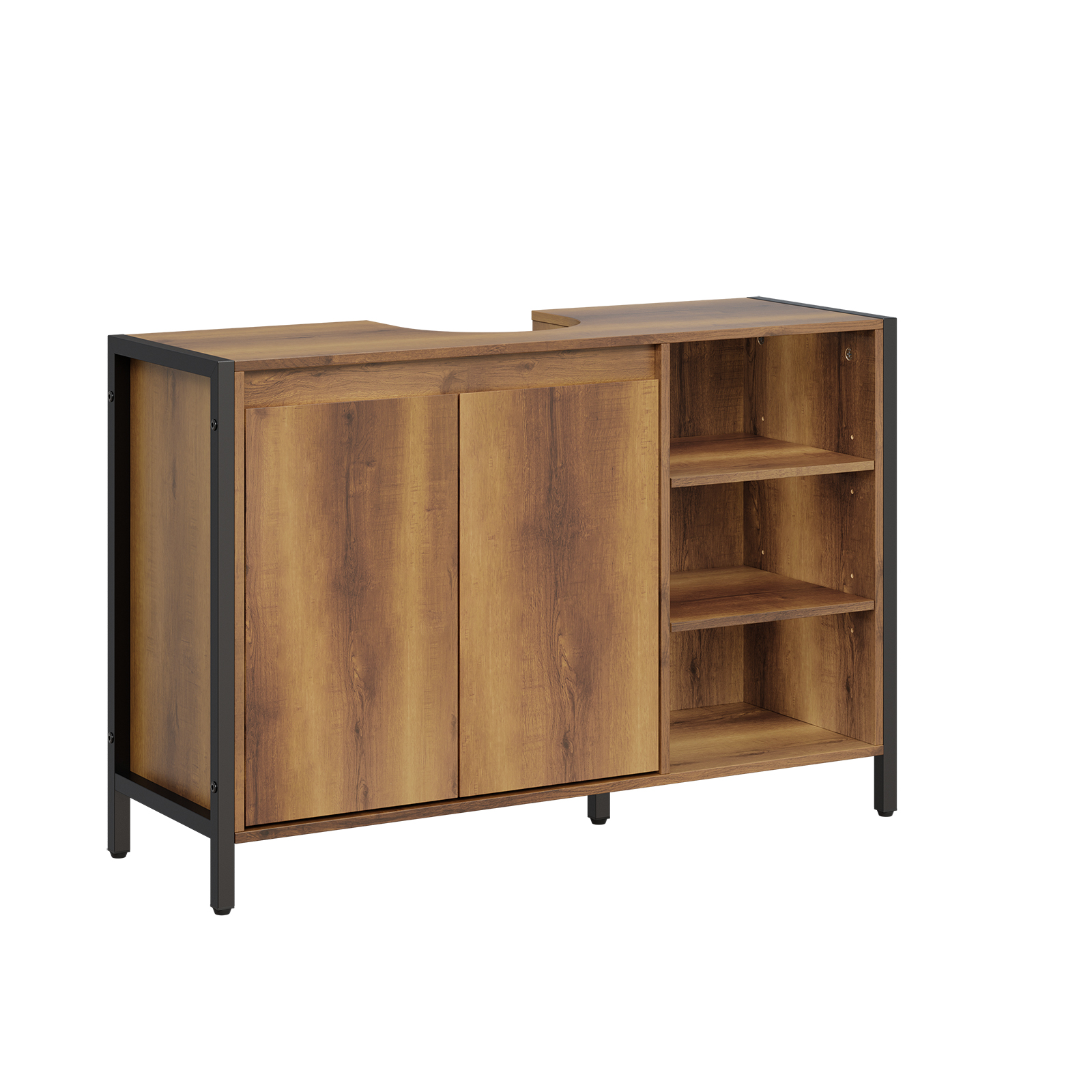 Badschrank under disk med två dörrar och öppen hylla, ljusbrun, 90.0x60.0x30.0 cm, BZR63-L-PF