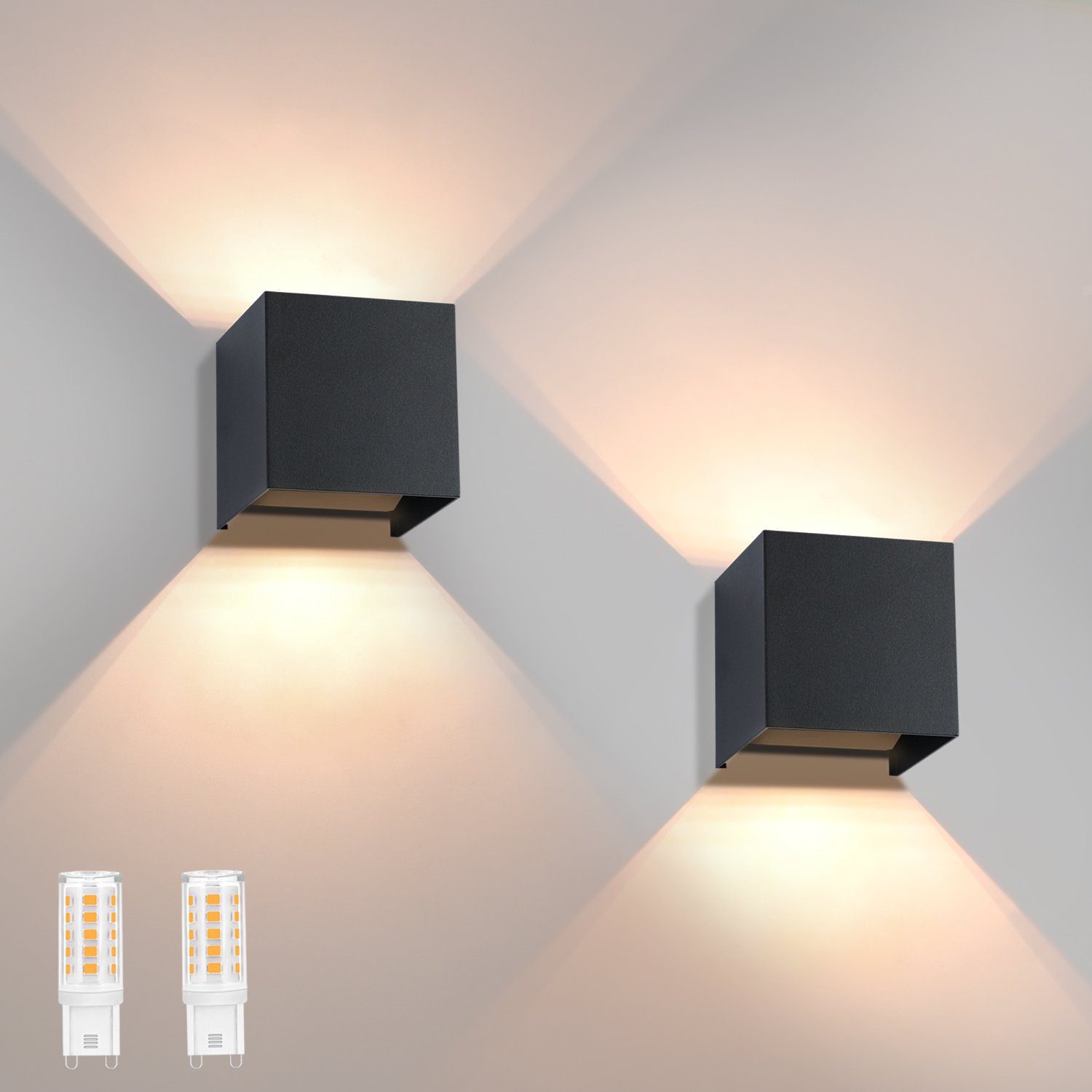 NETTLIFE LED - vägglampa, för inomhus-/utomhusbruk,: 2 utomhuslampor, set, varmvit, IP65, utomhusvägglampa, G9Vit