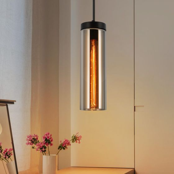 NETTLIFE Retro, mattsvart, glas, hängande lampa, för matbord, 1 låga, E27