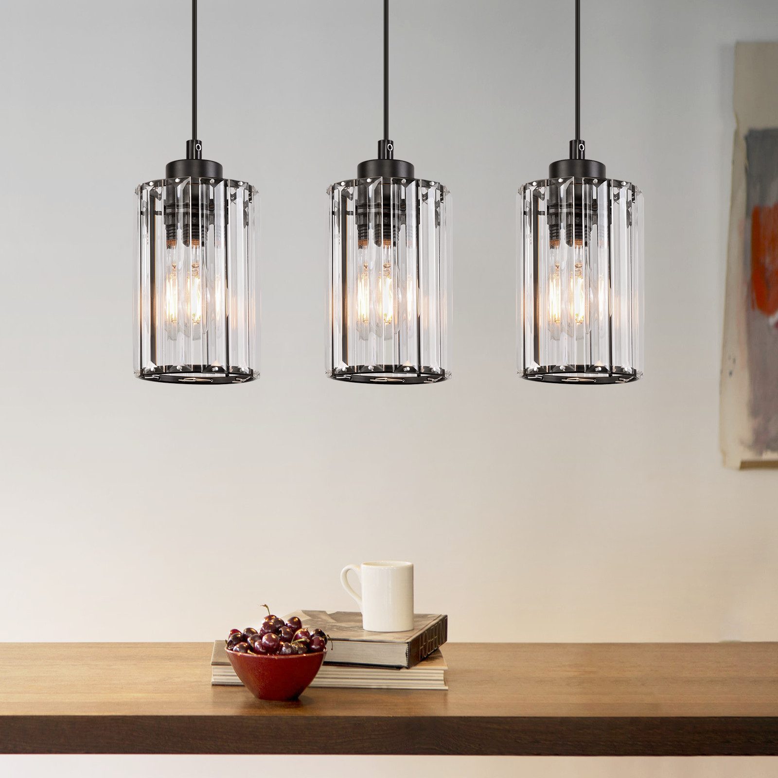 NETTLIFE modern svart kristallpendellampa för matbord, 3 lågor, E27