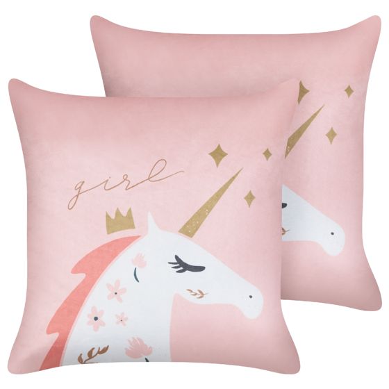 Set med 2 prydnadskuddar UNIOLA 45 x 45 cm Sammet Rosa