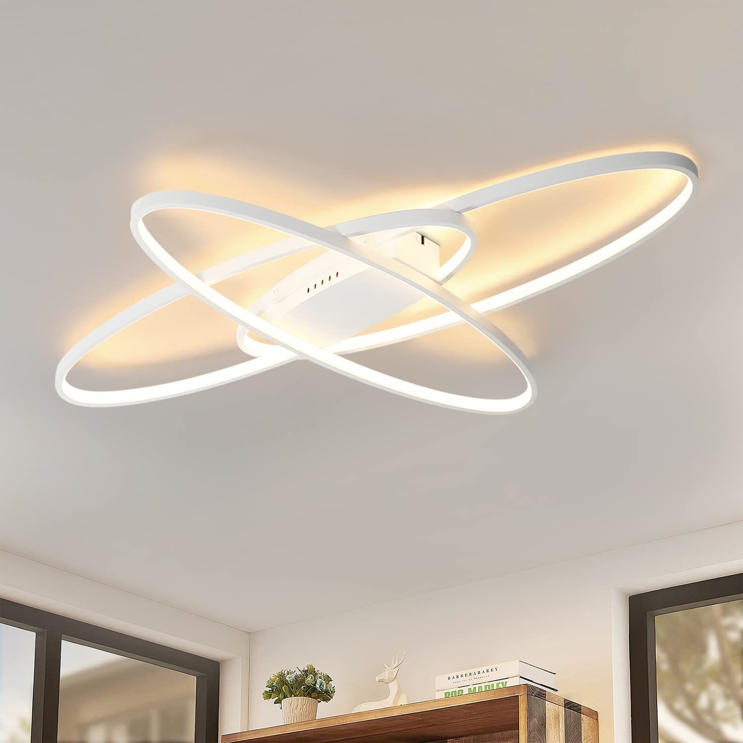 NETTLIFE dimbar, LED-taklampa, modern vit, sovrumslampa med fjärrkontroll, 75W