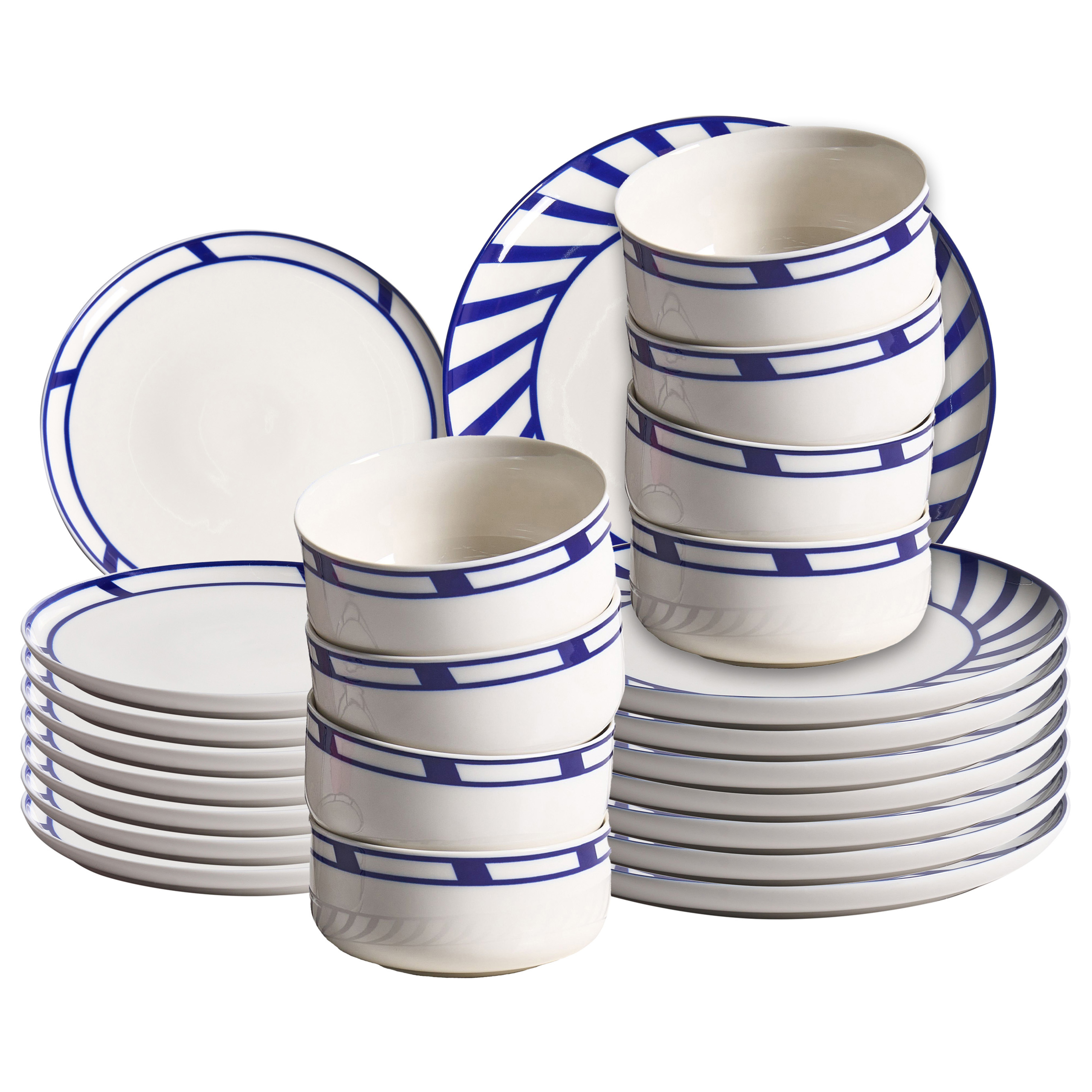 Set med 24 matserviser SHISO Porslin Vit/ Blå
