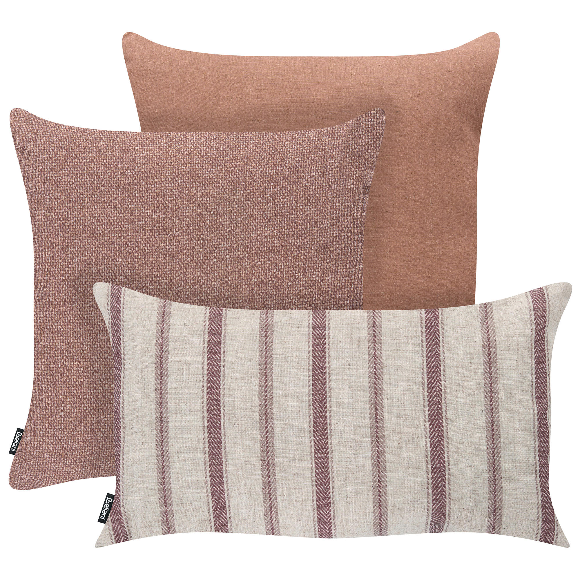 Set med 3 utomhusdynor MANZANIT Randigt 30 x 50 cm 45 x 45 cm Ljusröd